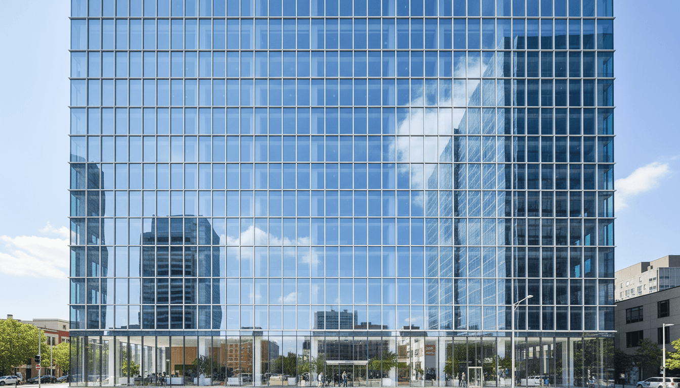 High-rise commercial building with a glass curtain wall facade