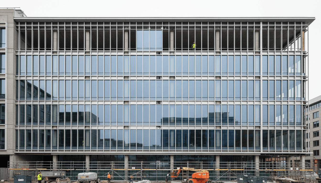 Modern glass curtain wall on a high-rise building