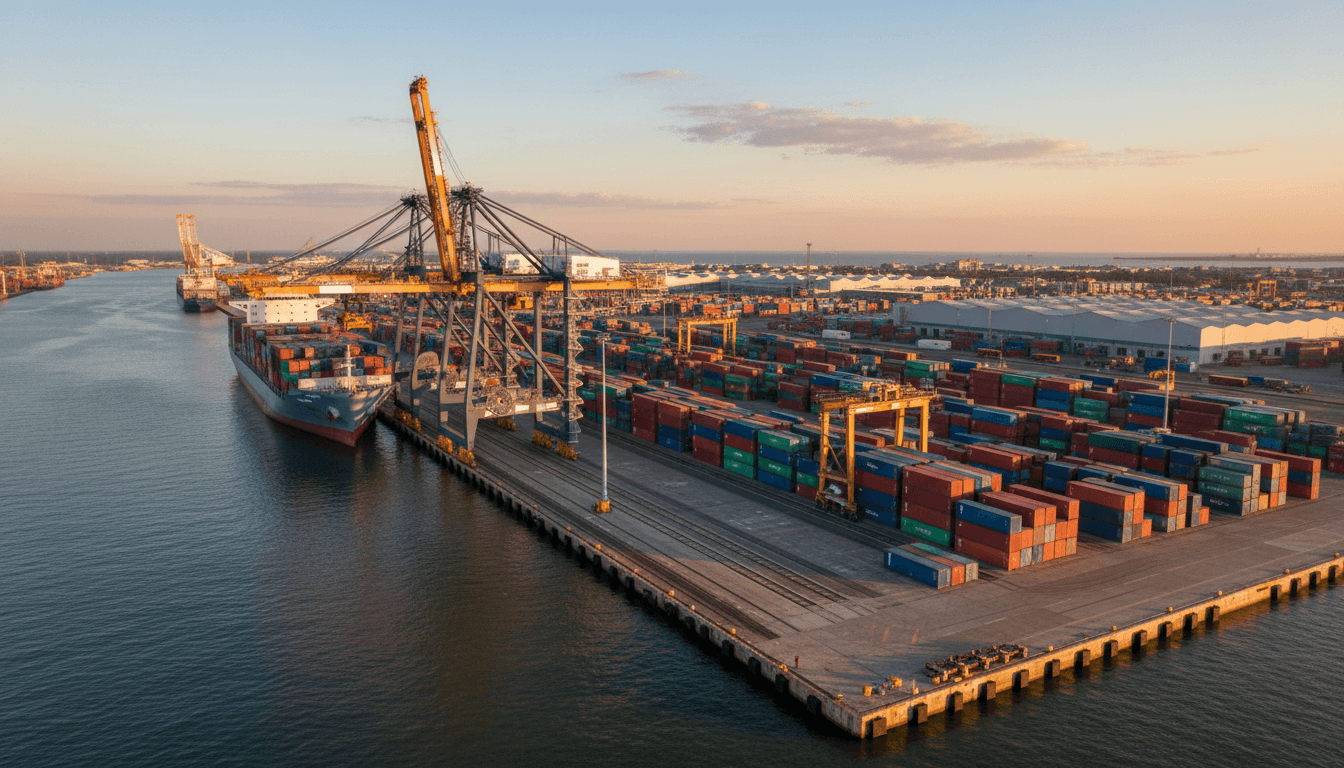 Crane lifting large glass panels onto a cargo ship at a port