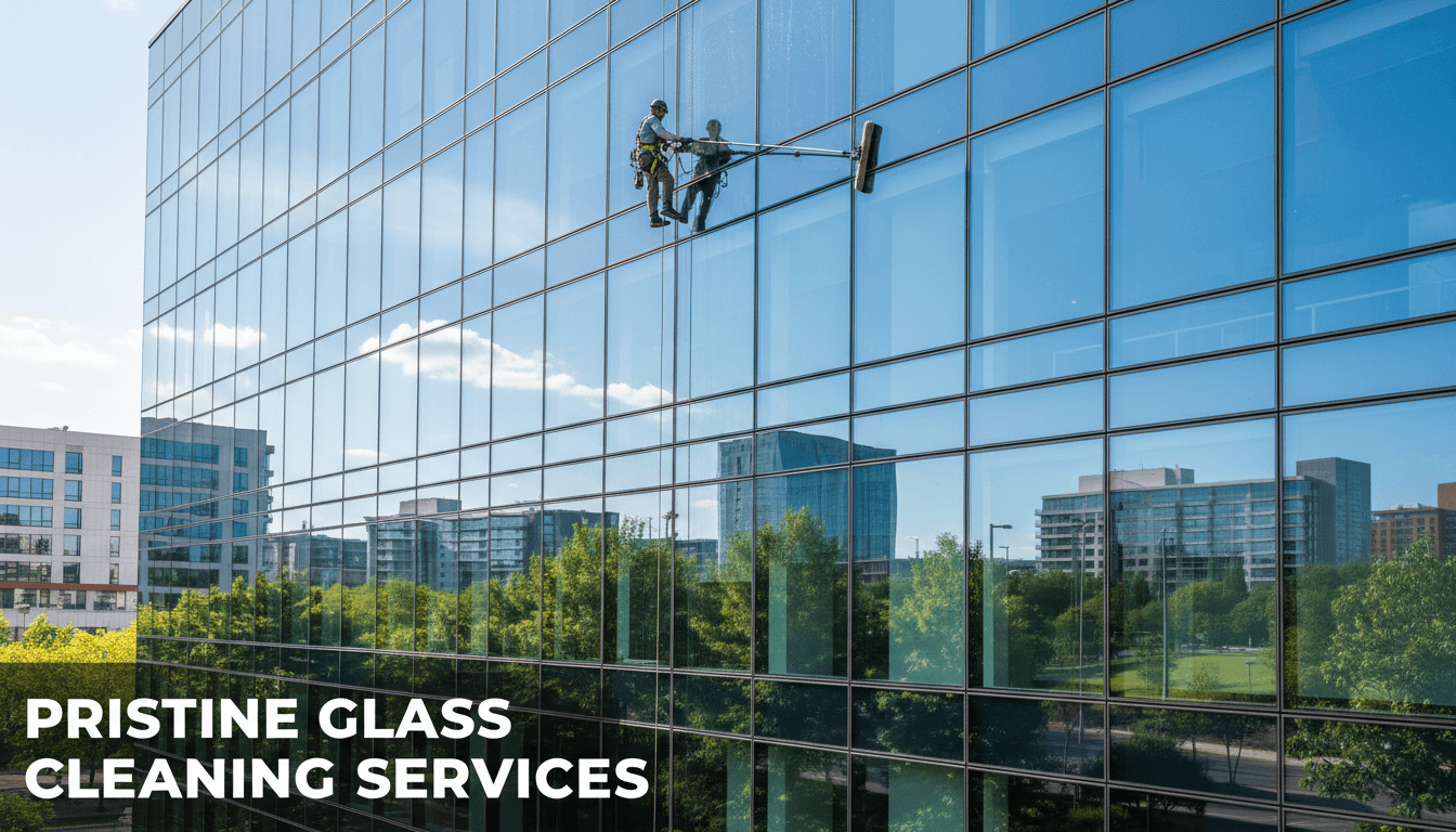 Modern glass curtain wall on a high-rise building facade