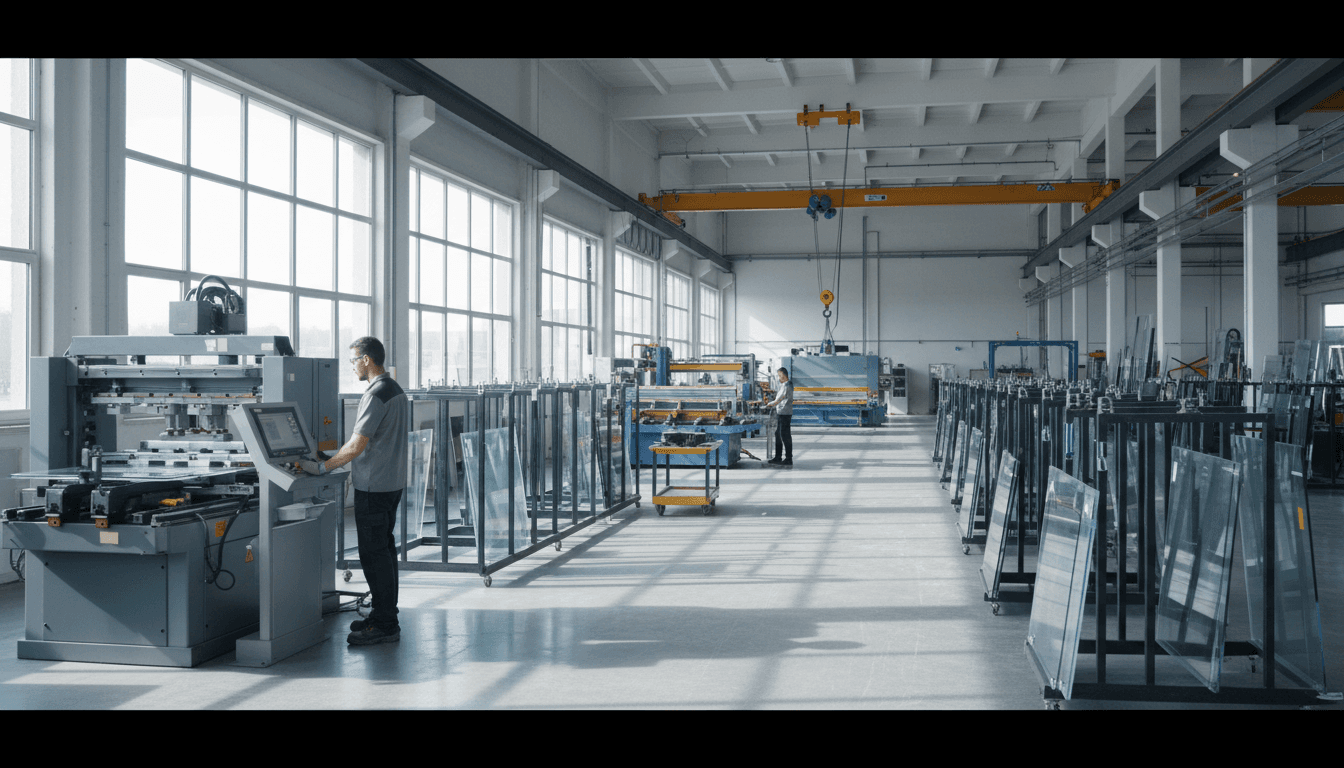 Glass panels at a manufacturing facility